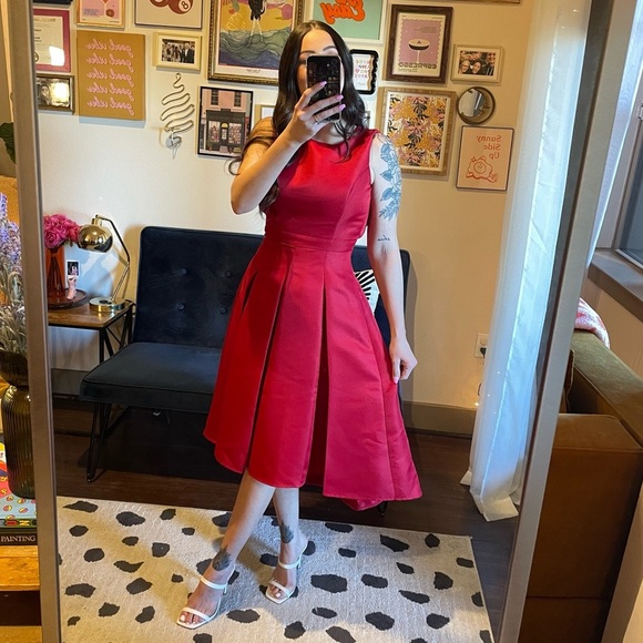 Lulus Red A-Line Open Back Fit & Flare Midi Dress - Picture 2 of 10